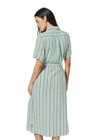 The Short Sleeve Kara Dress - Blue Floral Stripe Dresses The Shirt by Rochelle Behrens Monkee's of The Woodlands