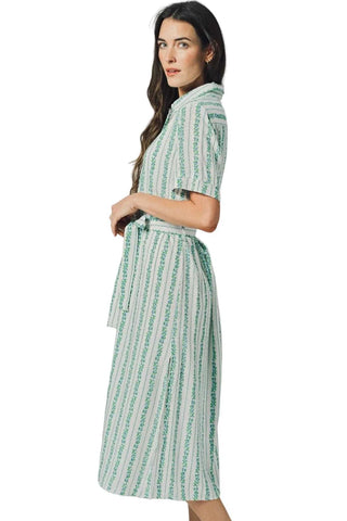 The Short Sleeve Kara Dress - Blue Floral Stripe Dresses The Shirt by Rochelle Behrens Monkee's of The Woodlands