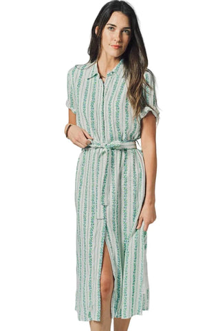 The Short Sleeve Kara Dress - Blue Floral Stripe Dresses The Shirt by Rochelle Behrens Monkee's of The Woodlands