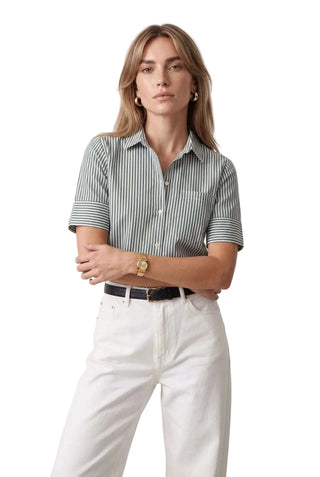 The Short Sleeve Shirt - Hunter Stripe Tops The Shirt by Rochelle Behrens Monkee's of The Woodlands