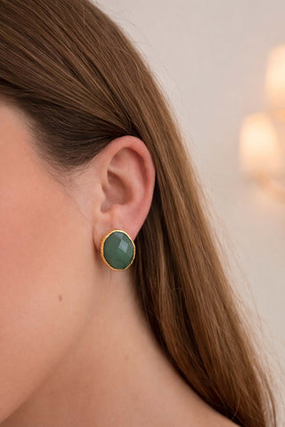 The Therese Large Oval Gemstone Bezel Earrings - Aventurine Earrings Virtue Monkee's of The Woodlands