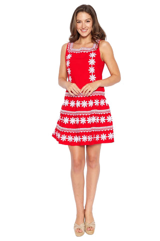 Tomato Embroidered Square Neck Dress - Red