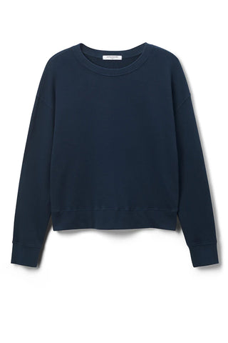 Perfect White Tee Tyler French Terry Pullover Sweatshirt in Navy. Navy French terry pullover sweatshirt with boat neckline and relaxed fit