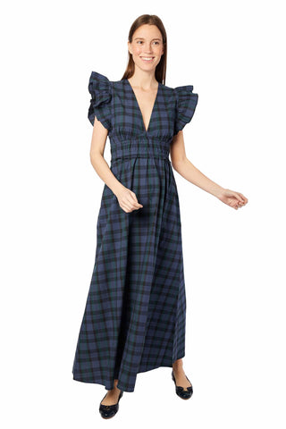 Sail To Sable V-neck Flutter Sleeve Maxi Dress in Blackwatch Tartan 