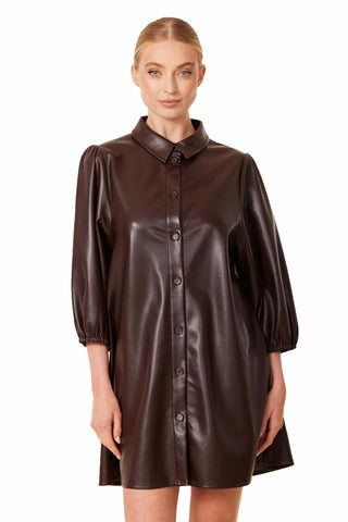 Dolce Cabo Vegan Leather Exaggerated Sleeve Dress / Tunic - Coffee