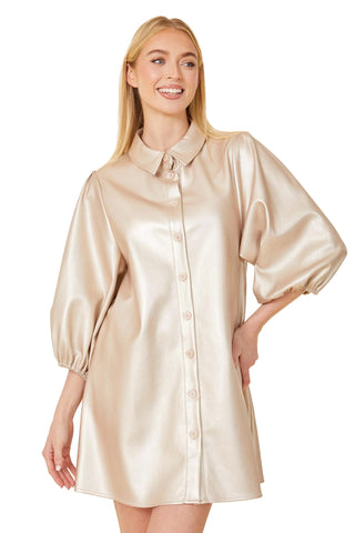 Dolce Cabo Vegan Leather Exaggerated Sleeve Dress / Tunic - Pale Gold