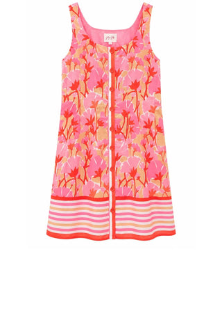 Waist Pleated Placket U-Neck Dress - Striped Blossom Dresses Joy Joy Monkee's of The Woodlands