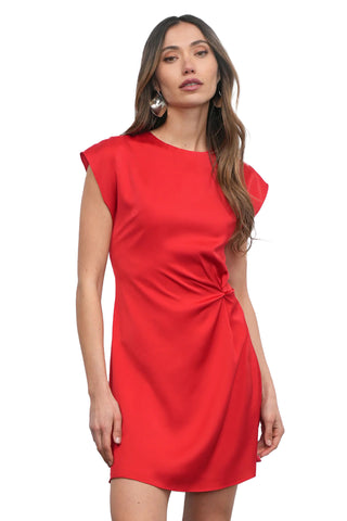 Greylin Watson Dolman Sleeve Satin Side Twist Mini Dress - Red