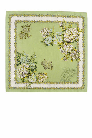 Chartreuse Green Floral Square Scarf