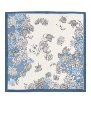 Blue and Cream Floral Square Scarf