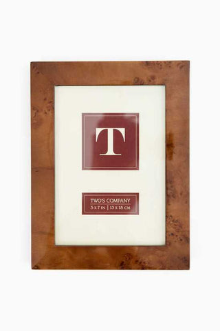 Wooden picture frame with a white mat and red 'T' logo on a white background