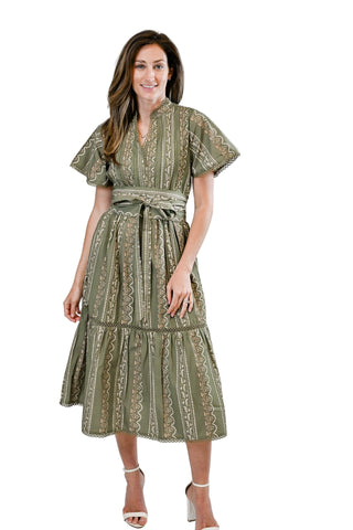 Victoria Dunn Brynley Dress in Autumn Lace in Green 