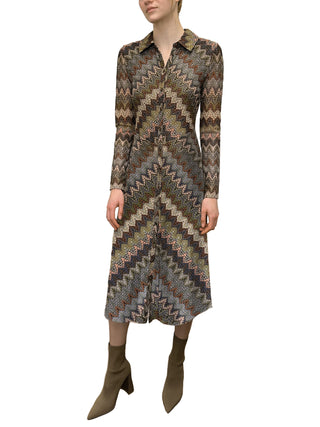 Allison New York Dress. Chevron Style Midi Dress with Long Sleeves