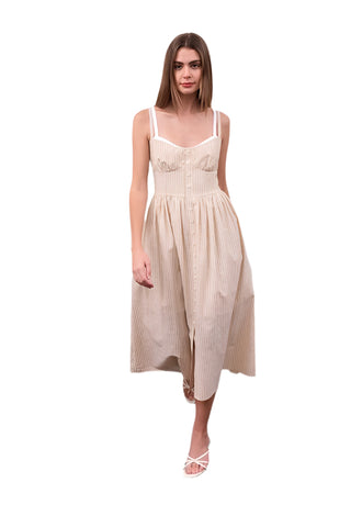 Spaghetti Strap Button Detail Midi Dress - Natural