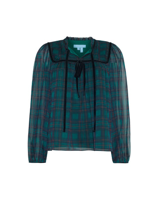 Bow Long-Sleeve Top - Evergreen Tartan