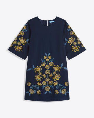 Mallory Embroidered Bell Sleeve Mini Dress - Nassau Navy Multi