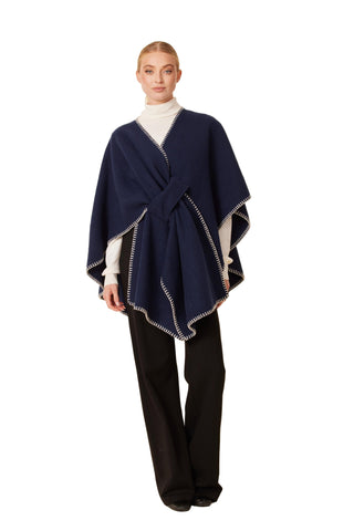 Dolce Cabo Whip Stitch Wrap Poncho in Navy 