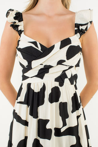 Pattern Tiered Maxi Dress - Black