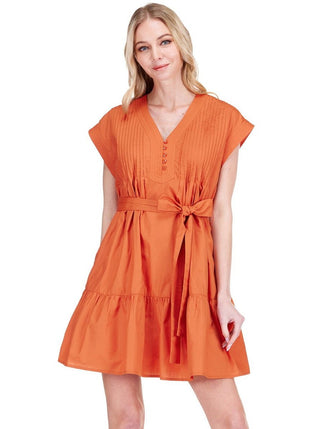 Joy Joy Pin Tuck Edged Dress - Orange
