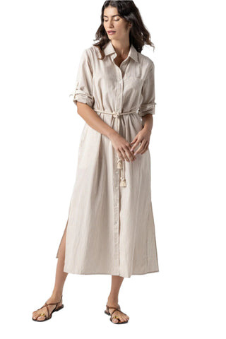 Striped Maxi Shirt Dress - Flax Stripe