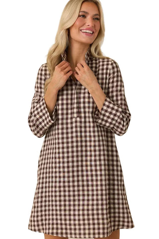 Savoy Shift Dress - Chocolate Check Dresses Prosperina Monkee's of The Woodlands