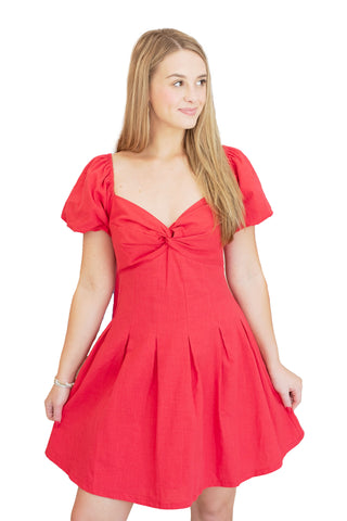 Lost + Wander Red Linen Mini Dress