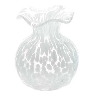 Clear glass vase with textured surface on a white background