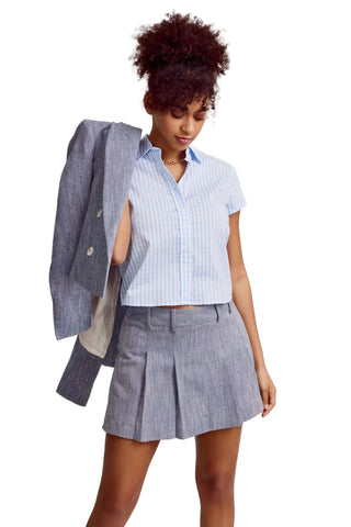 The Boxy Short Sleeve Cropped Shirt - Sky Blue Check Tops The Shirt by Rochelle Behrens Monkee's of The Woodlands