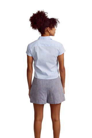 The Boxy Short Sleeve Cropped Shirt - Sky Blue Check Tops The Shirt by Rochelle Behrens Monkee's of The Woodlands