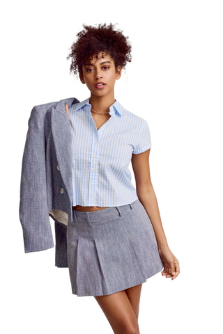 The Boxy Short Sleeve Cropped Shirt - Sky Blue Check Tops The Shirt by Rochelle Behrens Monkee's of The Woodlands