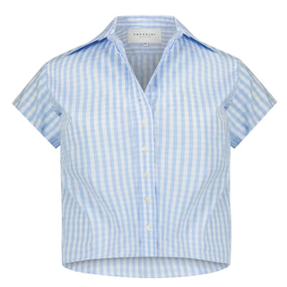 The Boxy Short Sleeve Cropped Shirt - Sky Blue Check Tops The Shirt by Rochelle Behrens Monkee's of The Woodlands